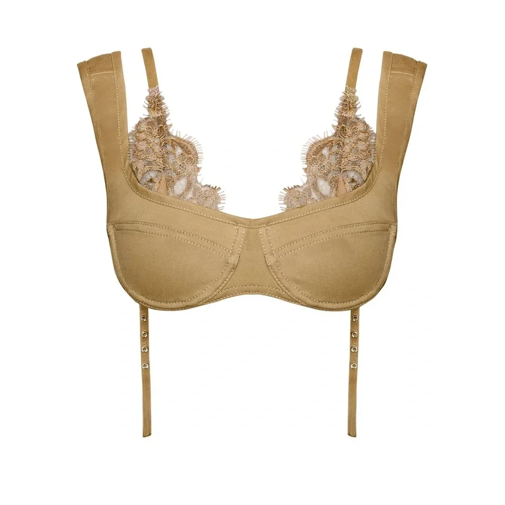 Orseund Iris • Lace trimmed bralette in dark khaki - Picture 4 of 9